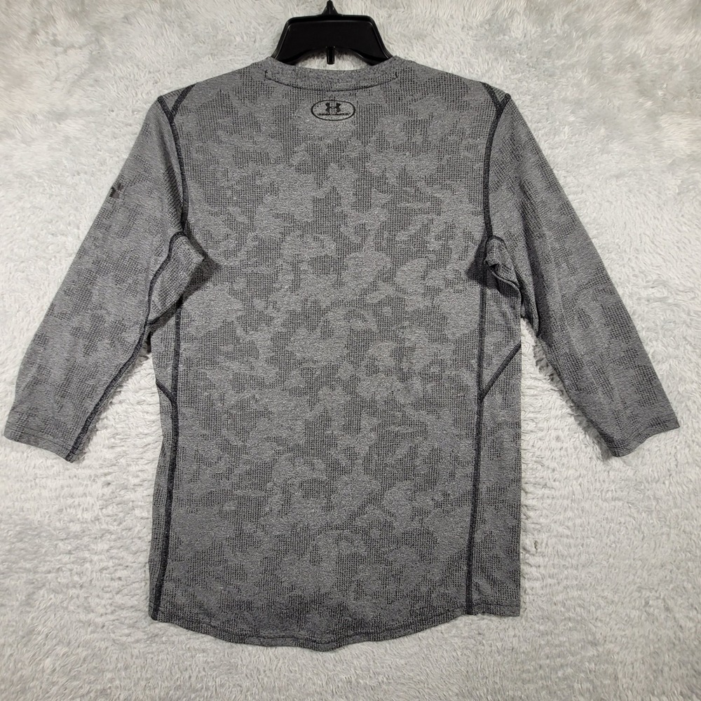 Under Armour Threadborne Heatgear Mens Medium Gray Camo 3/4 Sleeve Fitted Shirt - Picture 2 of 6